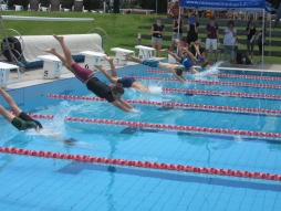 Students diving into pool